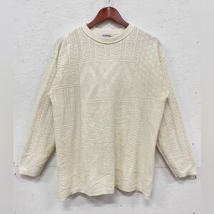 Vintage Separate Scene Soft Knitted Patterned Crewneck Sweater, Size L, Cream